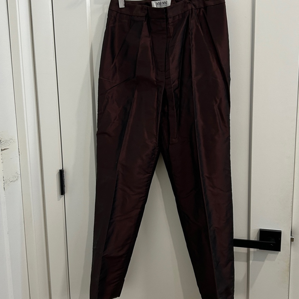 ALFANI Maroon Metallic 100% Silk Classic Pants & Blazer Suit |Top 10P pants 8P - Picture 10 of 12